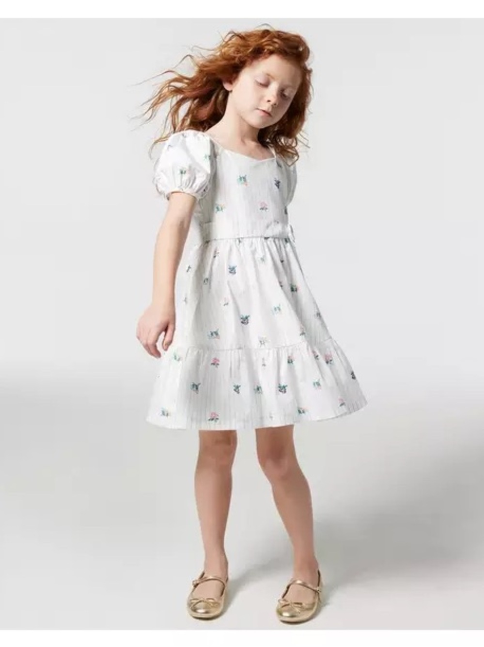 Janie And Jack Striped Floral Puff Sleeve Dress Girls Size 12